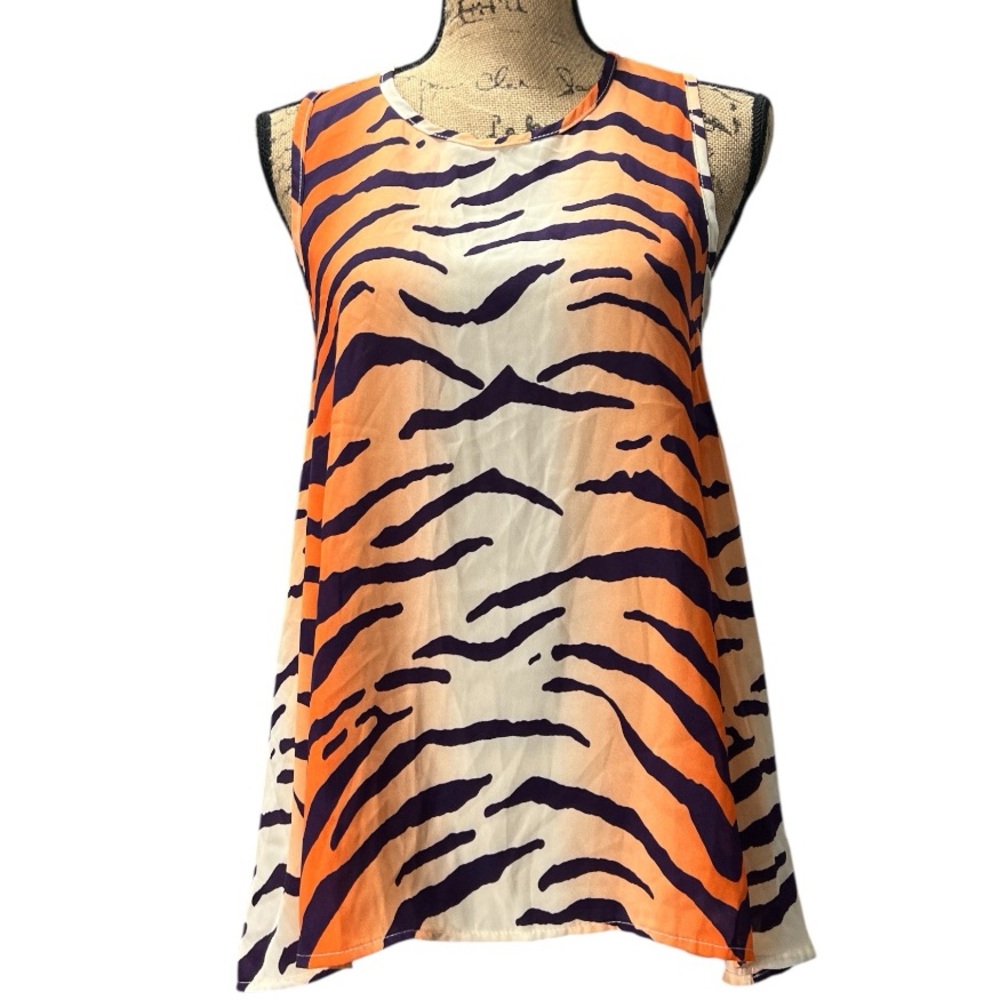 Adrienne Vibrant Clemson Tiger Stripe High Low Tank Top. EC. Size small